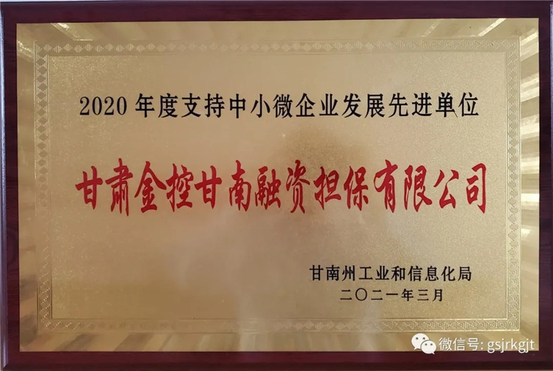 金控甘南擔保榮獲2020年度支持中小微企業(yè)發(fā)展先進單位稱號